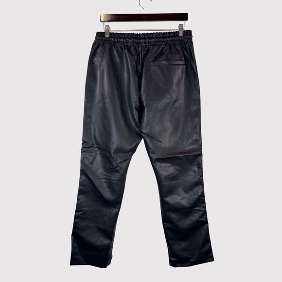 Vale State Mens Track Pants Black Leather Straight Streetwear Large - Picture 3 of 12